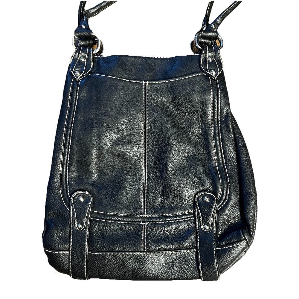 SOPHIA CAPERELLI LARGE BLACK LEATHER SHOULDER BAG PURSE W/LEOPARD PRINT LINING - Picture 4 of 9